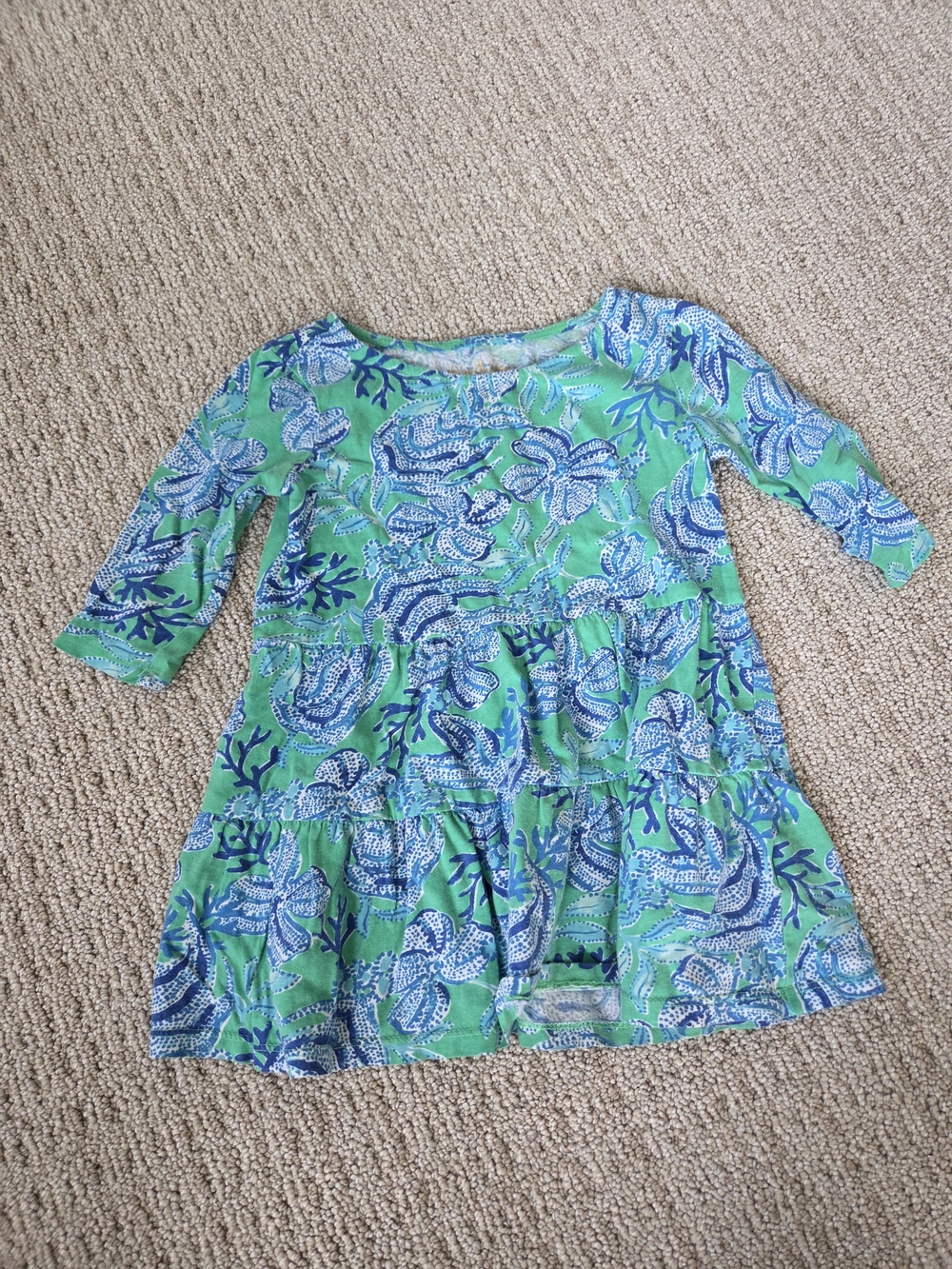 Lilly Pulitzer Green & Blue Floral Tiered Long Sleeve Dress